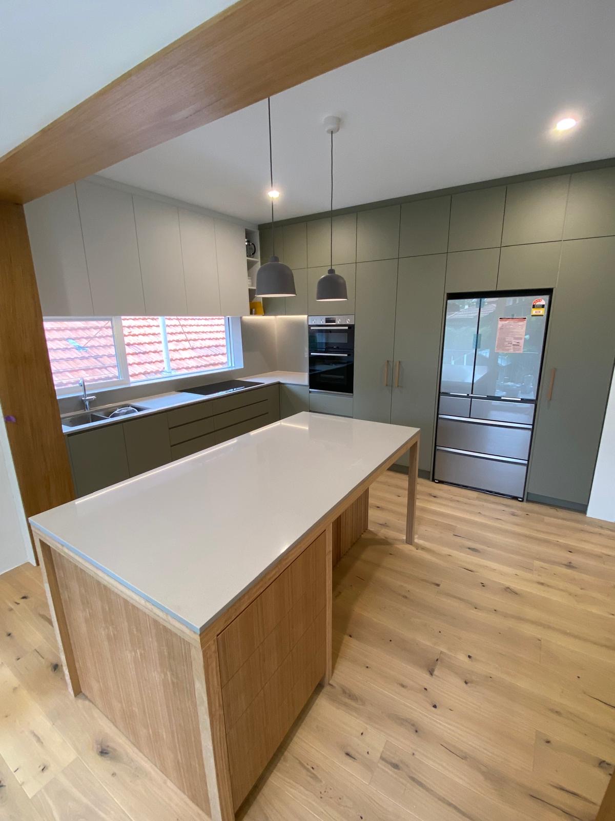 Kitchen with island bench and full-height joinery, Cremorne project